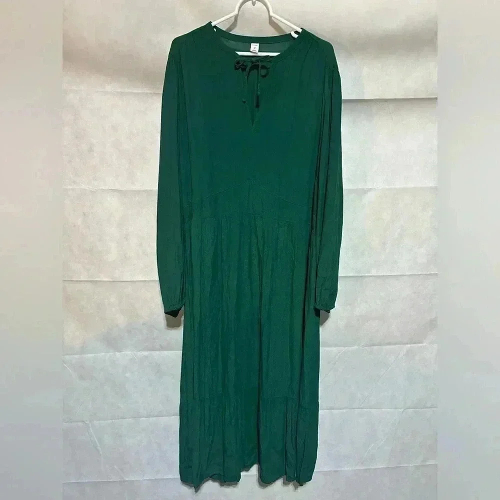 Old Navy Green Smocked Tiered Long Sleeve Maxi Dress Size XXL Tall Cottagecore